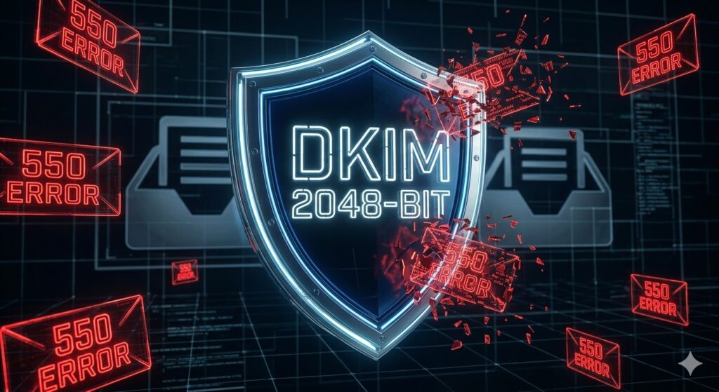 DKIM 2048-bit shield protecting against SMTP 550 errors