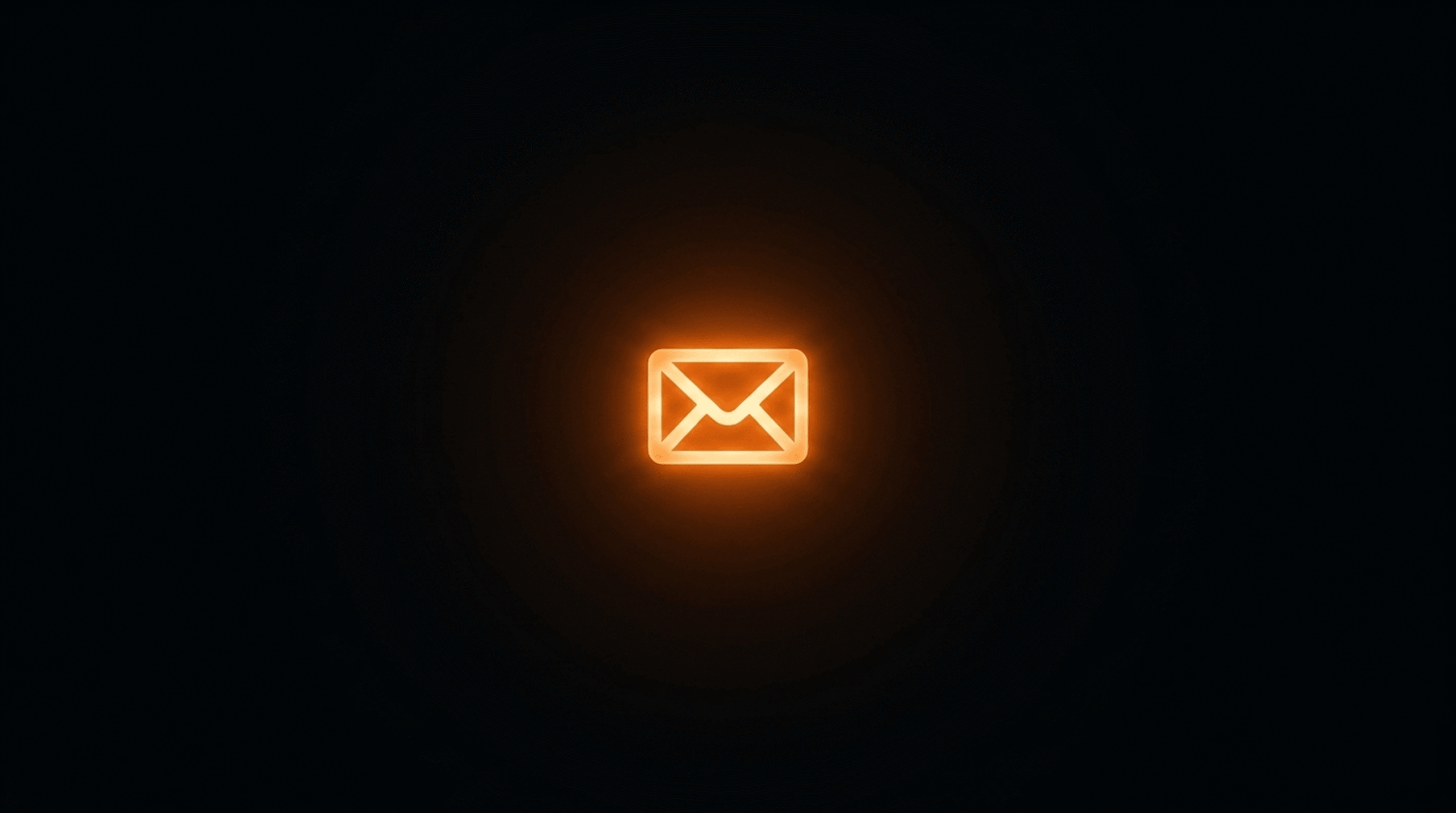 Glowing orange email envelope icon centered on a deep dark background