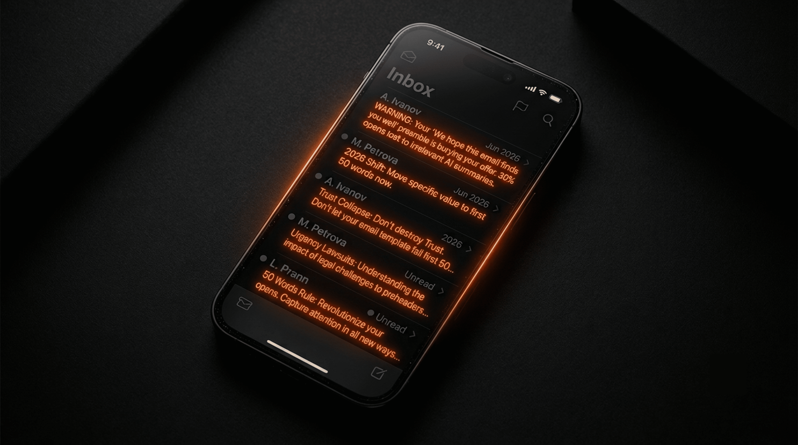 Apple AI email marketing summary layout on iPhone screen